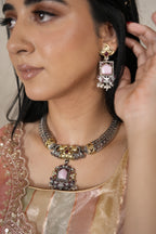 Garvi Gulnaar Oxidised Necklace Set - Pink