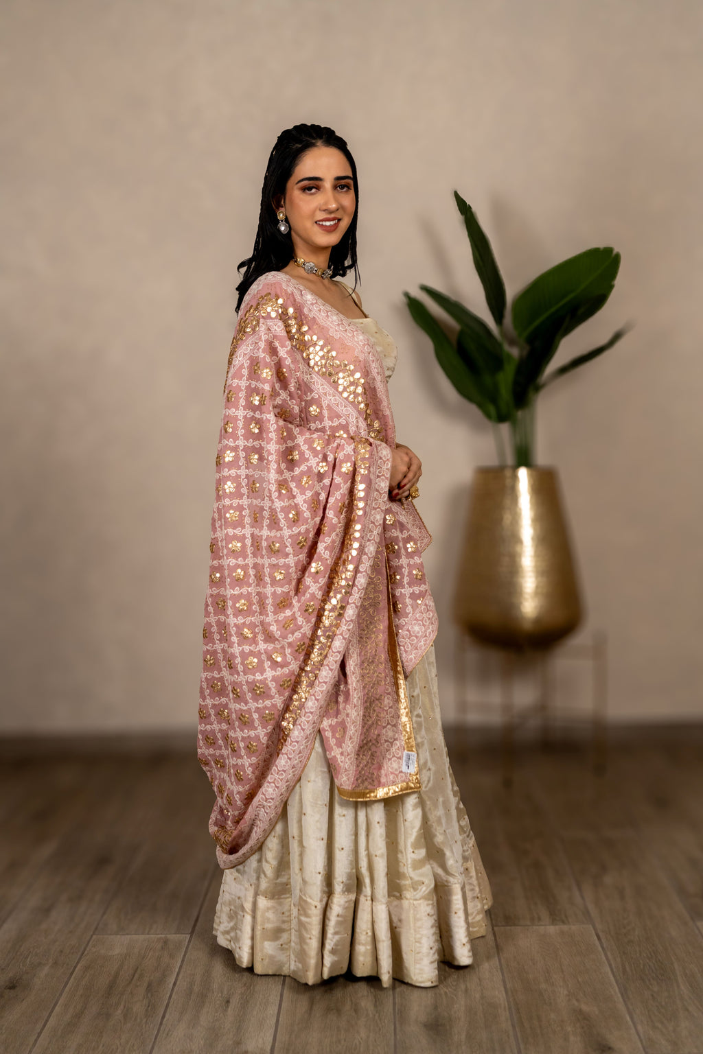 Noorjahan Gotta Patti Chikankari Jaal Dupatta – Blush Pink