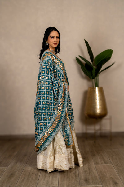 Noorjahan Gotta Patti Chikankari Jaal Dupatta – Air Force Blue