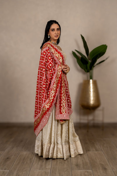 Noorjahan Gotta Patti Chikankari Jaal Dupatta – Coral Red