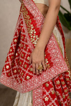 Noorjahan Gotta Patti Chikankari Jaal Dupatta – Coral Red