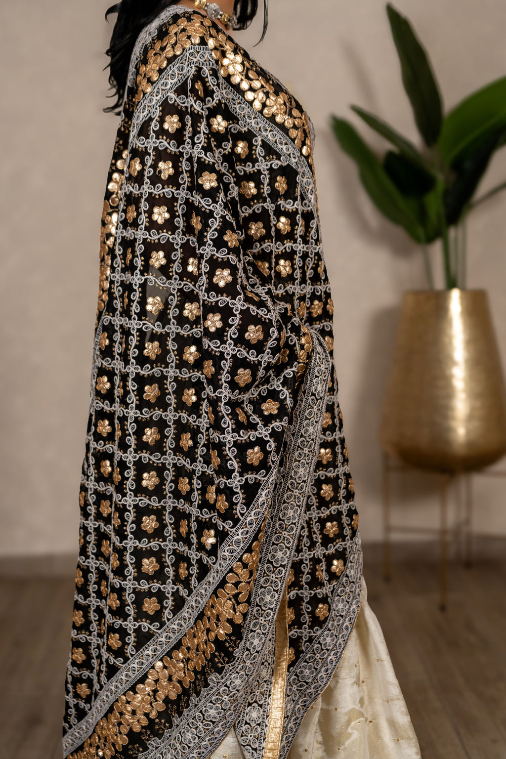 Noorjahan Gotta Patti Chikankari Jaal Dupatta – Black