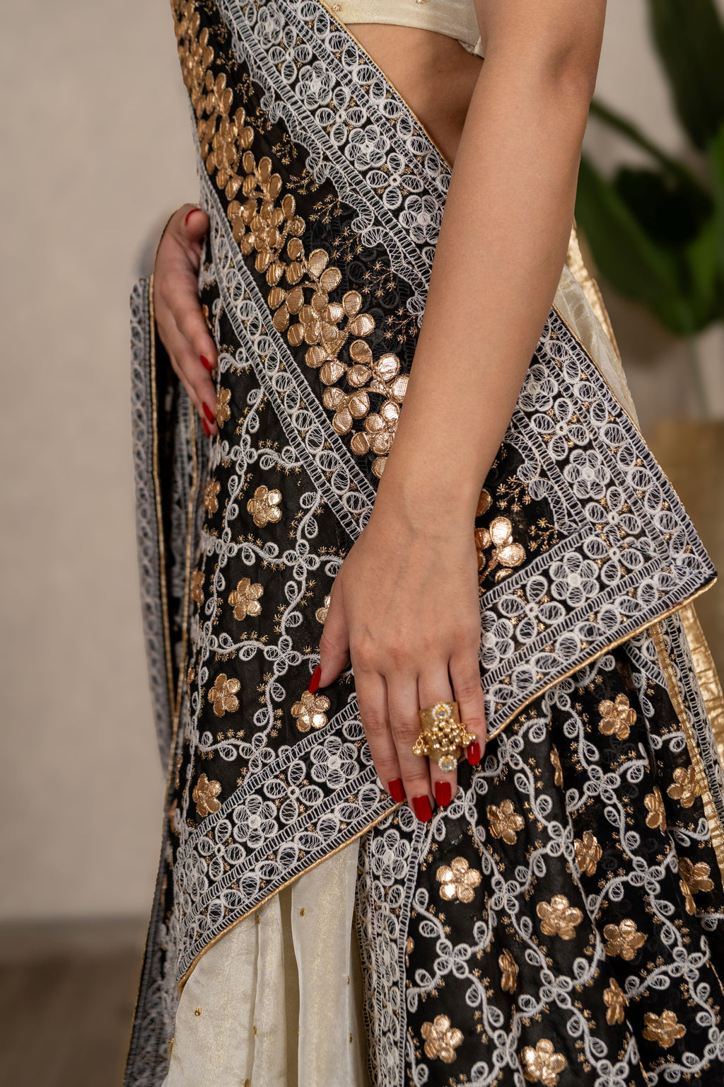 Noorjahan Gotta Patti Chikankari Jaal Dupatta – Black