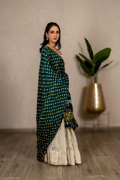 Rangmahal Bandhani Modal Silk Dupatta – Forest Green