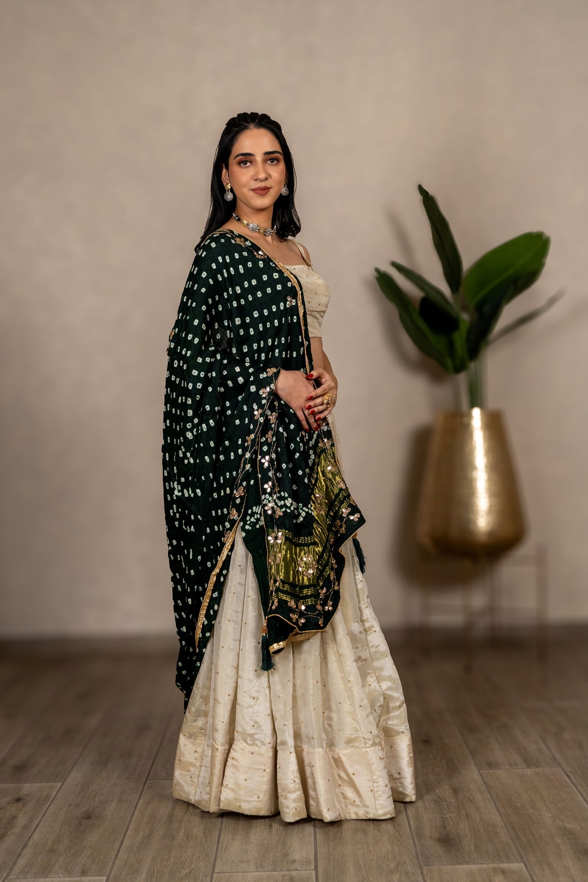Rangmahal Bandhani Modal Silk Dupatta – Emerald Green