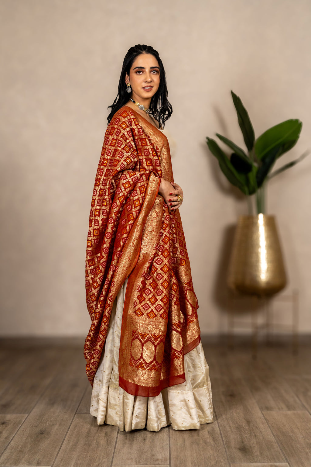 The Zarika - Bandhani Georgette Dupatta - Rust Orange