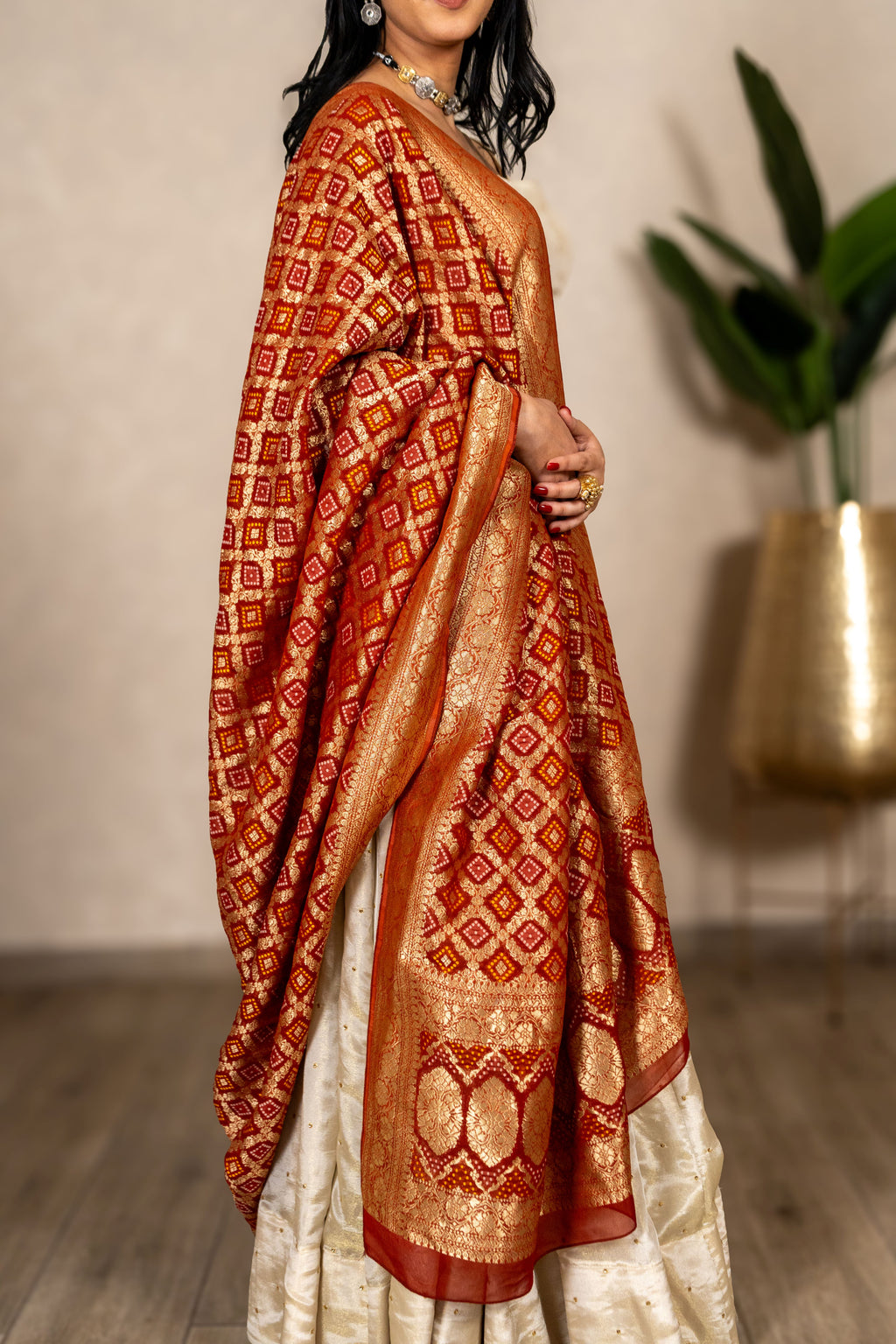 The Zarika - Bandhani Georgette Dupatta - Rust Orange