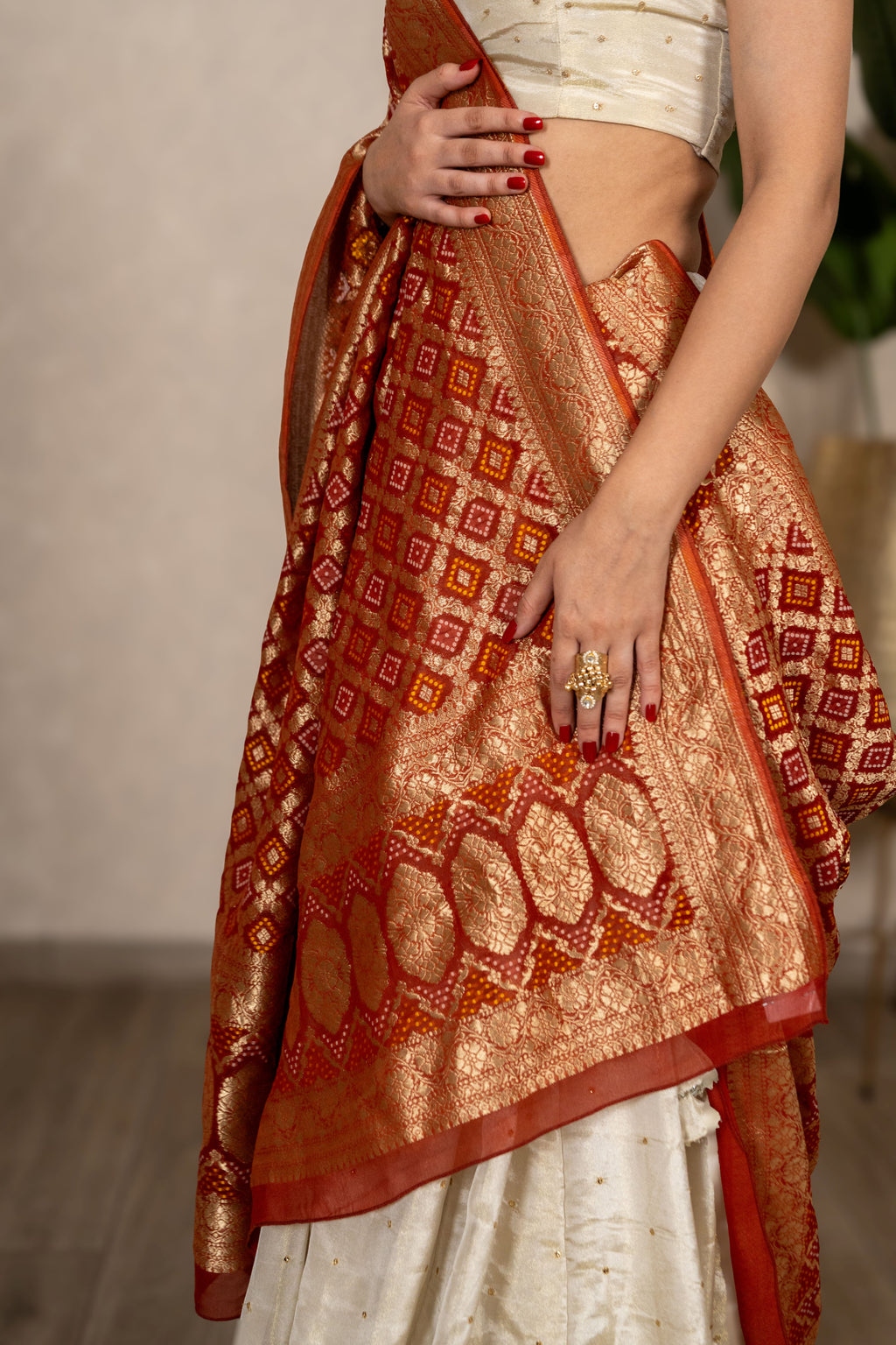 The Zarika - Bandhani Georgette Dupatta - Rust Orange