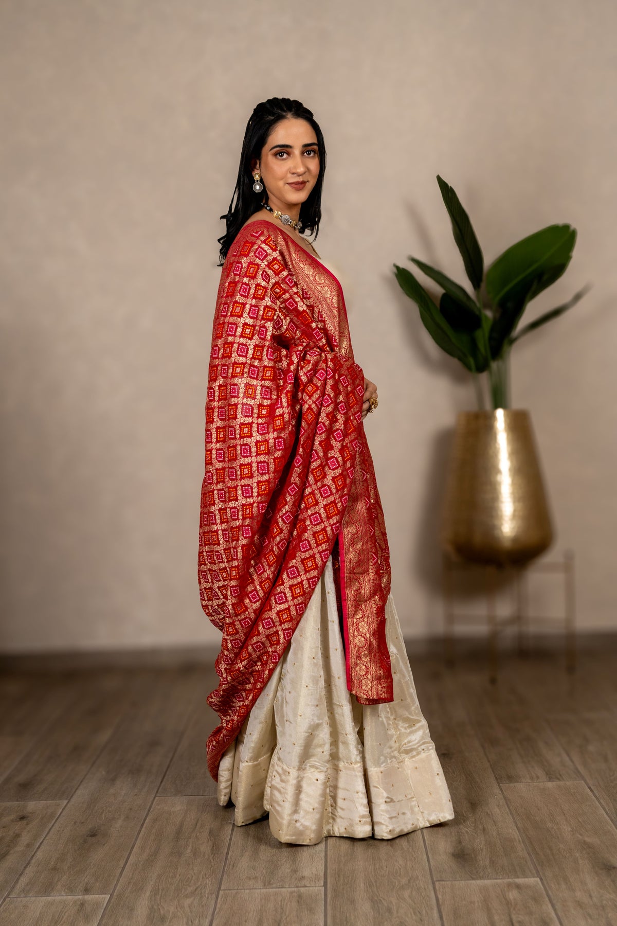 The Zarika - Bandhani Georgette Dupatta - Classic Red