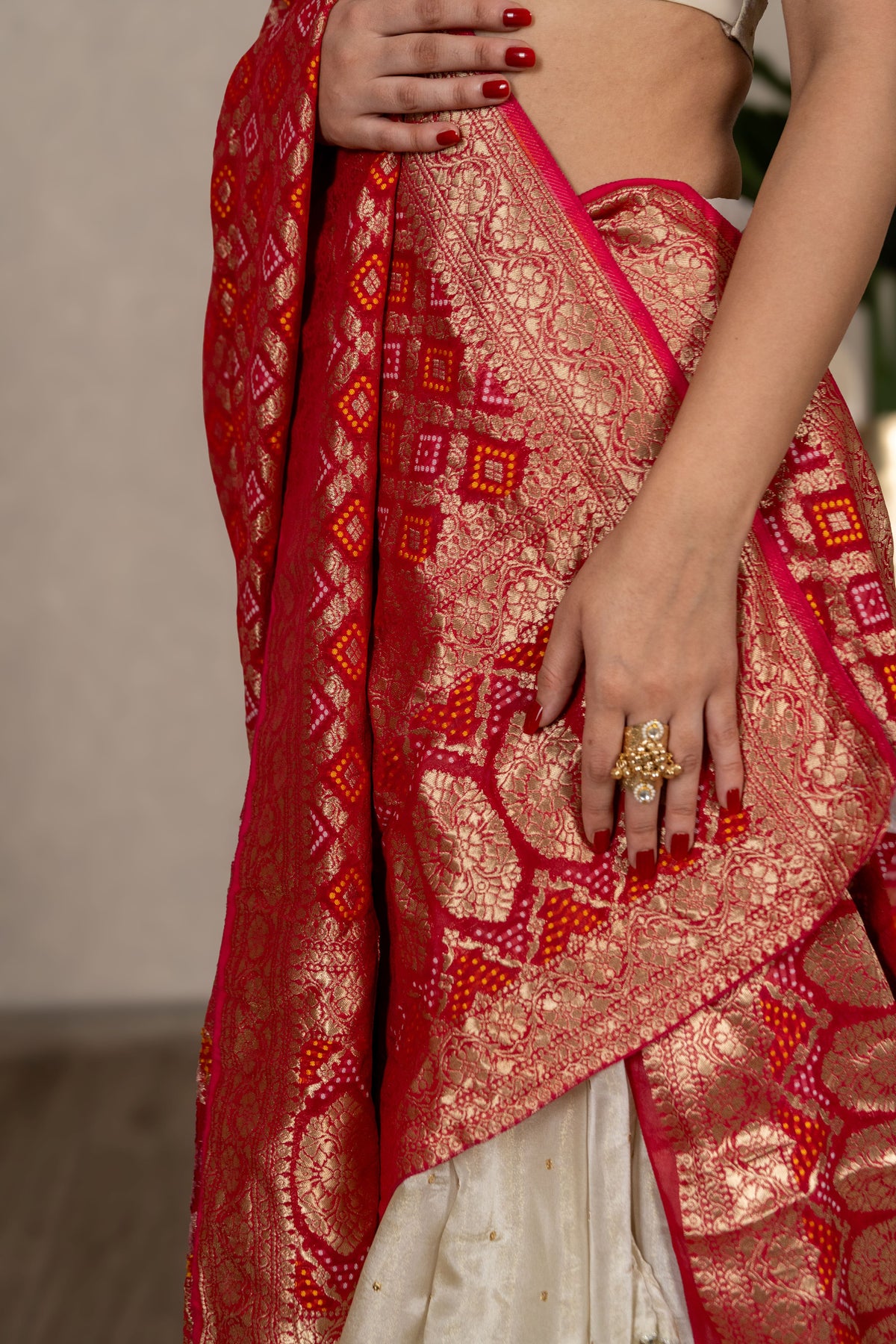The Zarika - Bandhani Georgette Dupatta - Classic Red