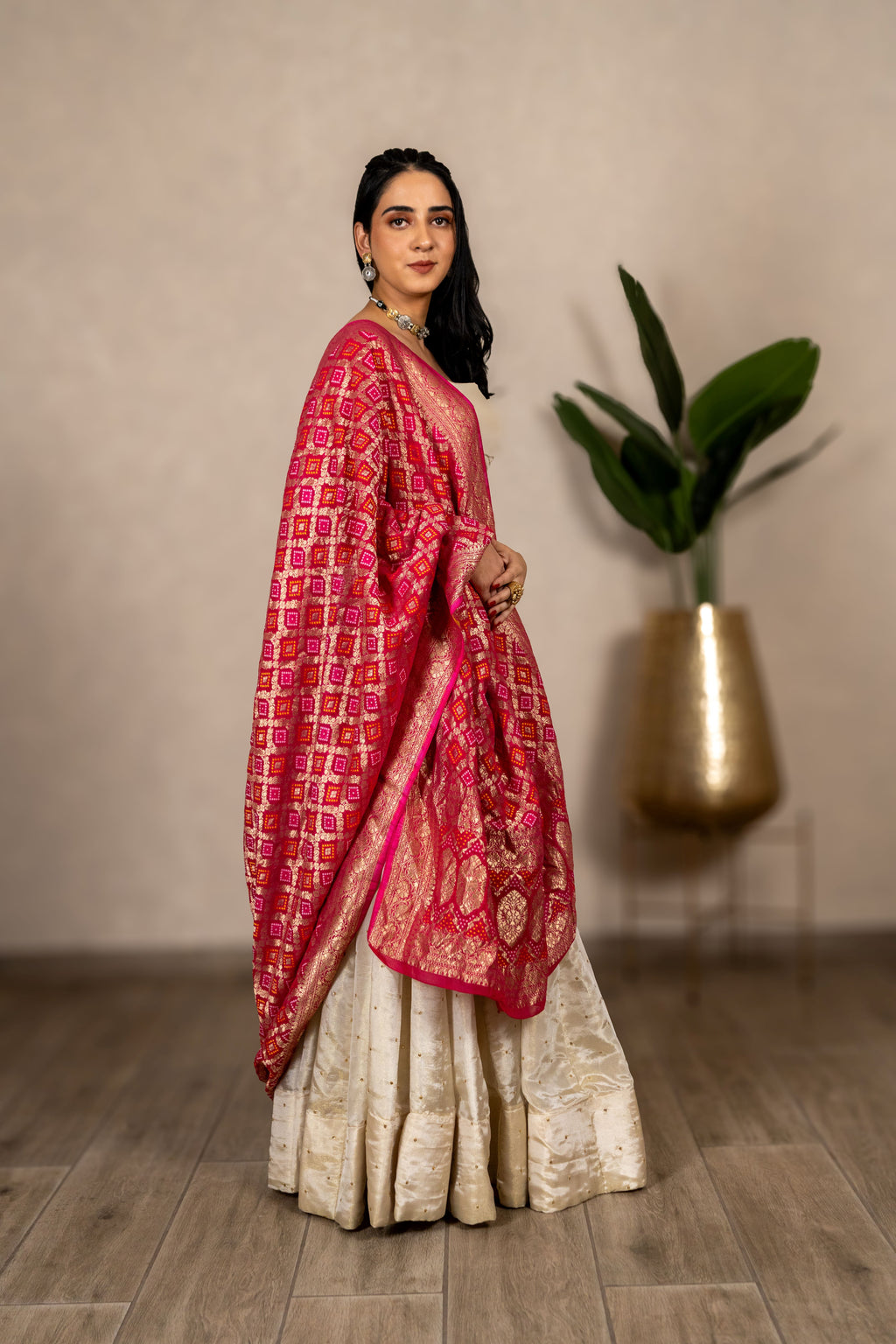 The Zarika - Bandhani Georgette Dupatta - Rani Pink