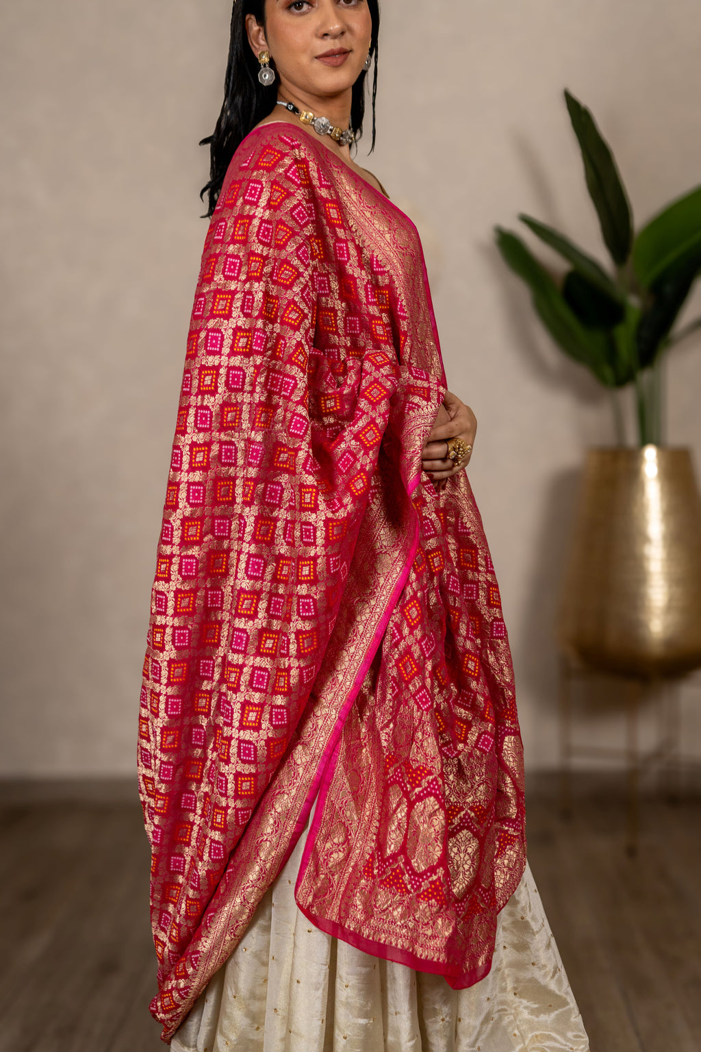 The Zarika - Bandhani Georgette Dupatta - Rani Pink