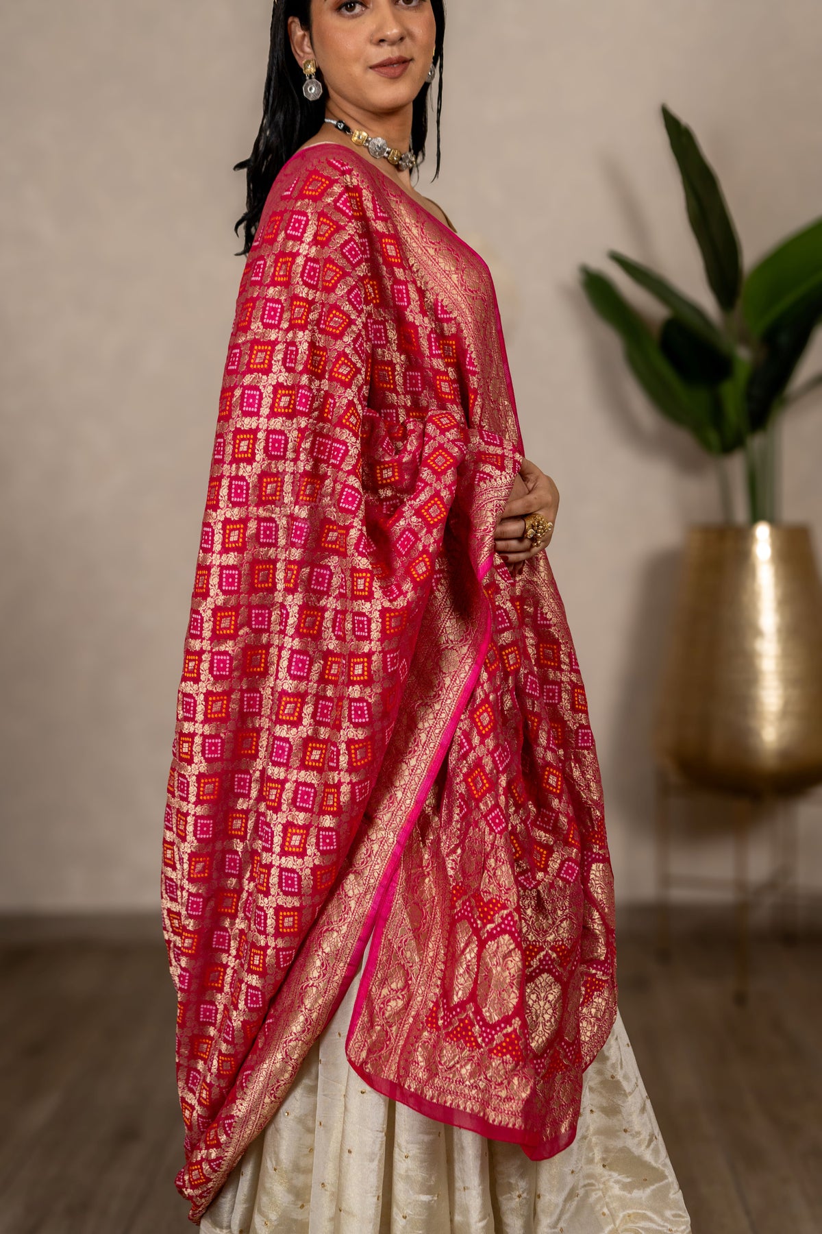 The Zarika - Bandhani Georgette Dupatta - Rani Pink