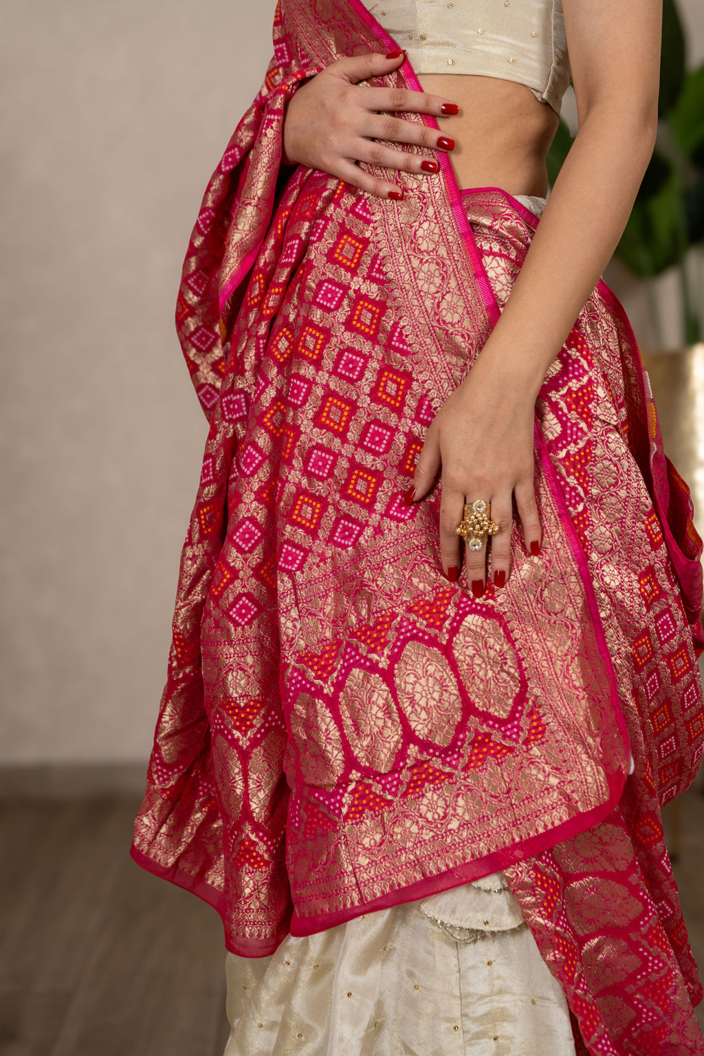 The Zarika - Bandhani Georgette Dupatta - Rani Pink