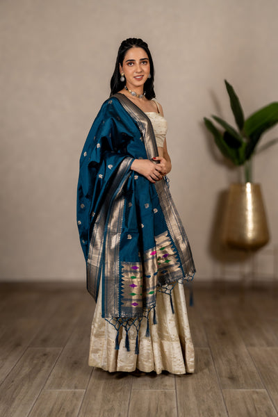 Mayuri Paithani Dupatta – Peacock Blue