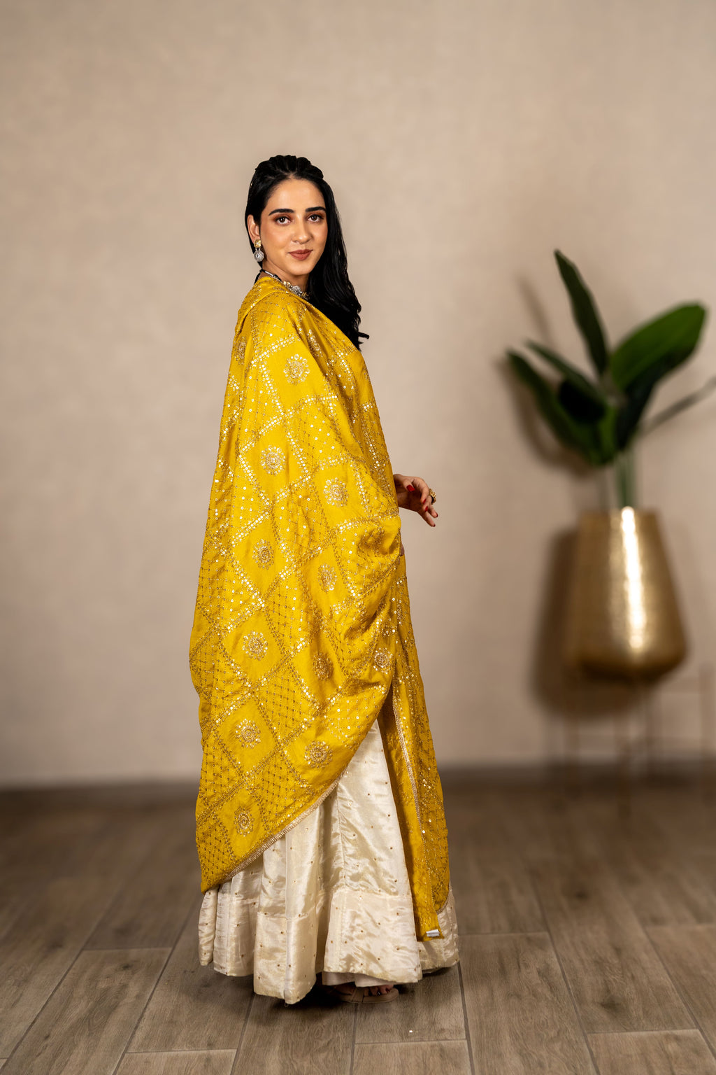 Charulata Art Silk Dupatta – Yellow
