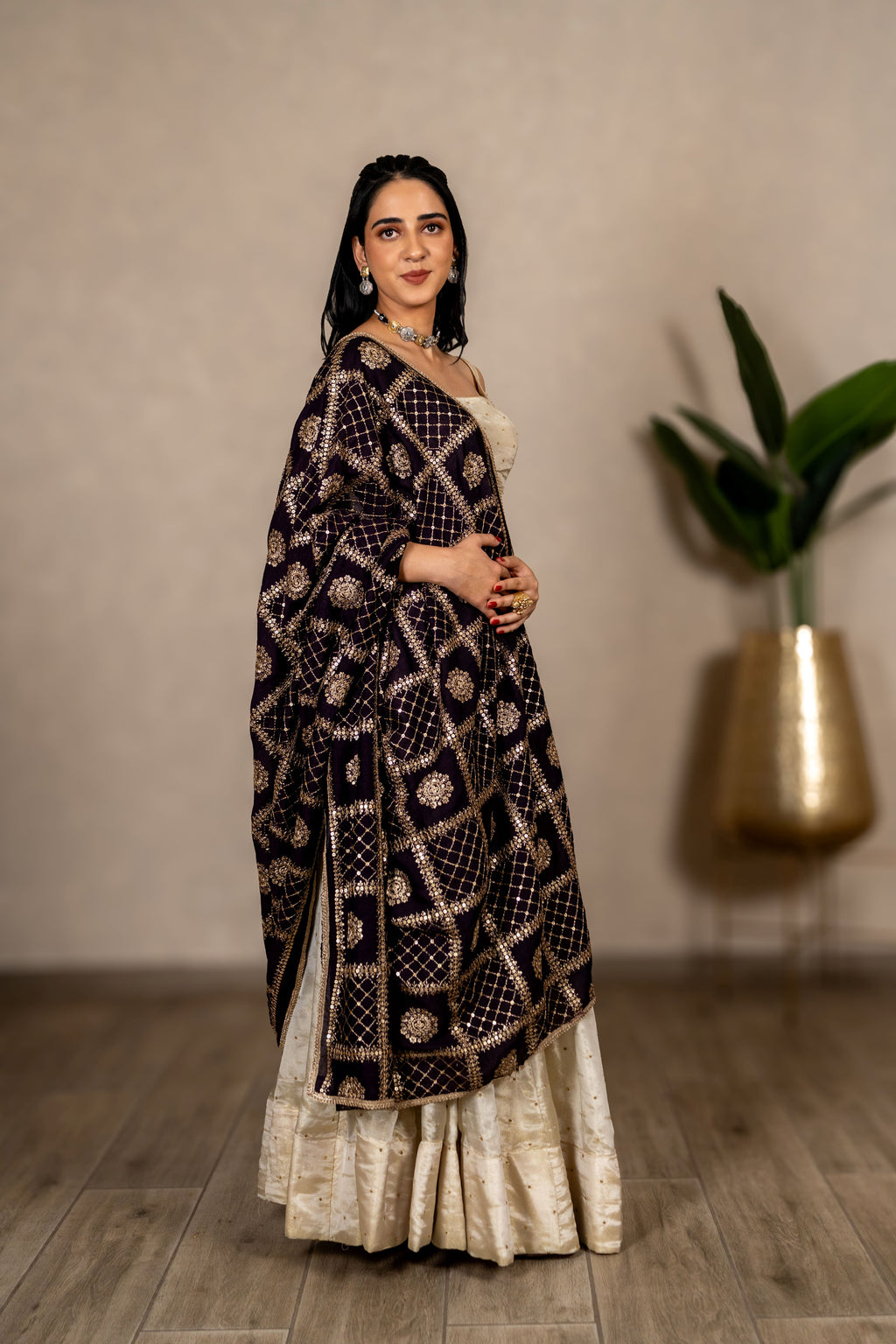 Charulata Art Silk Dupatta – Wine