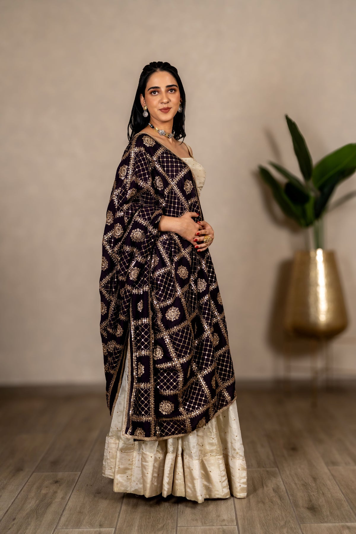 Charulata Art Silk Dupatta – Wine