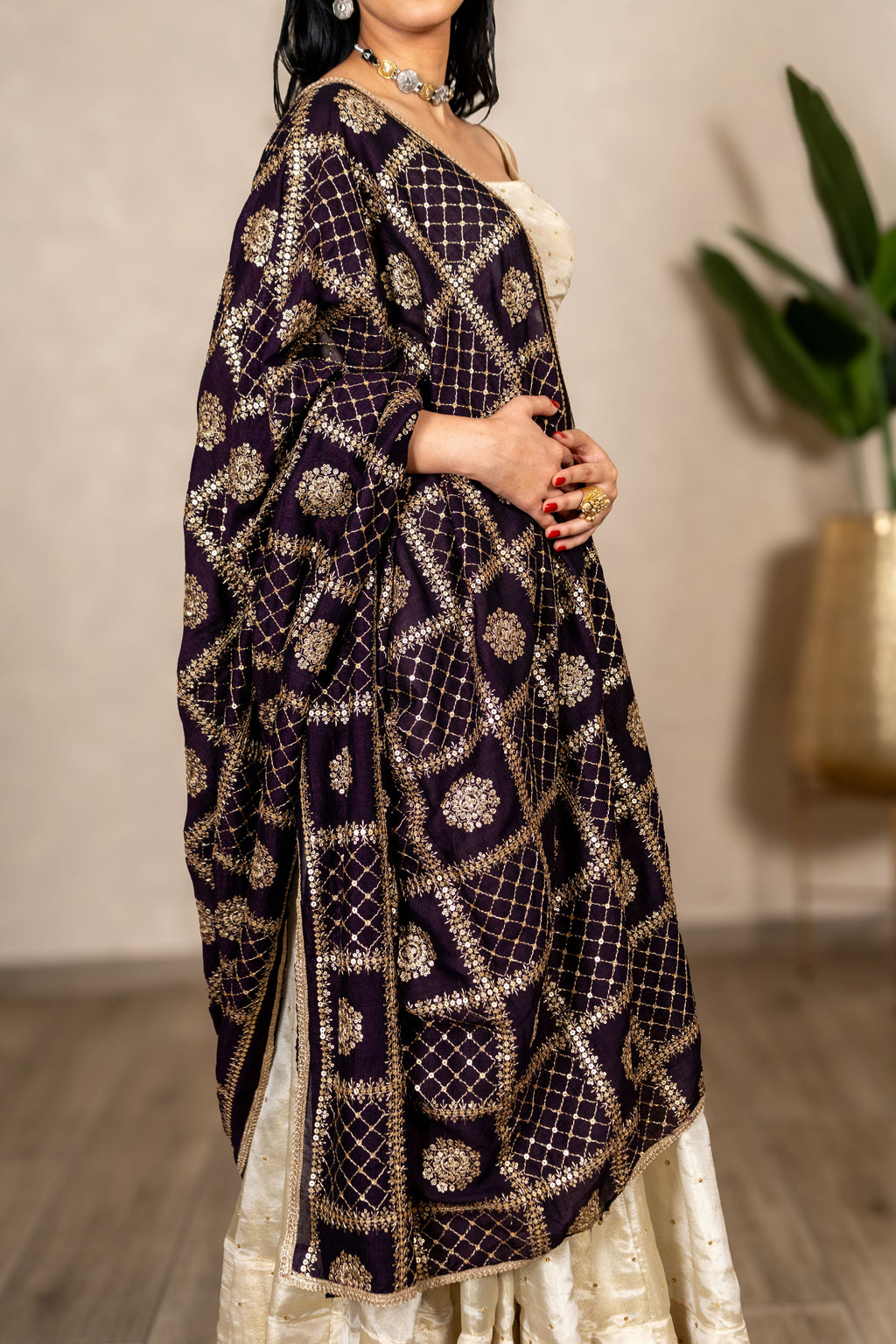 Charulata Art Silk Dupatta – Wine