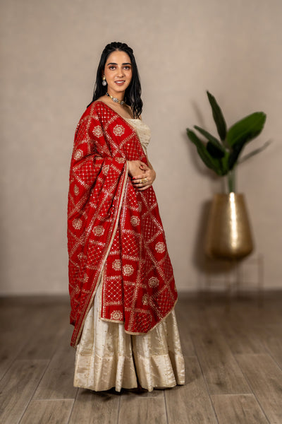Charulata Art Silk Dupatta – Red