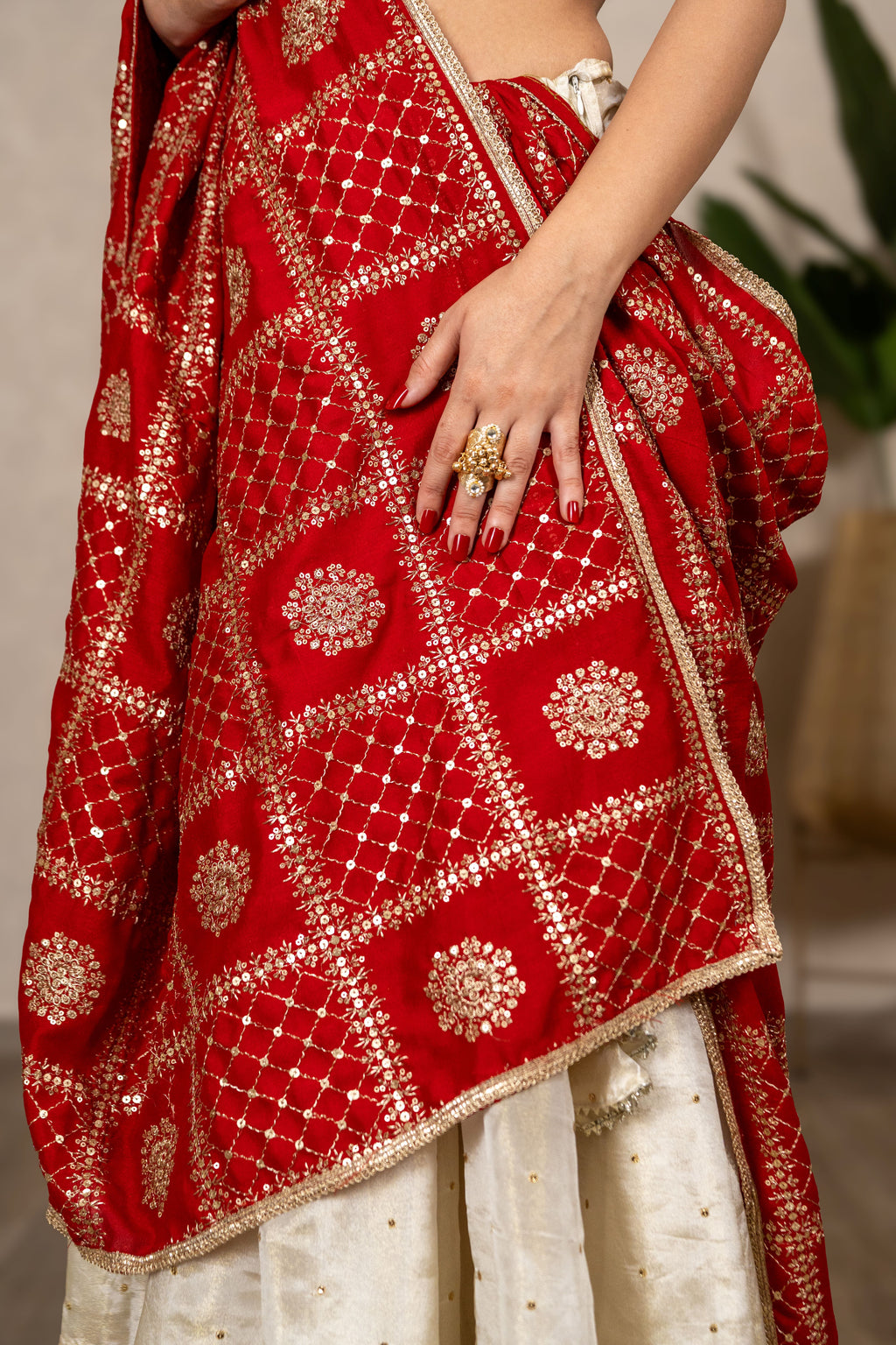 Charulata Art Silk Dupatta – Red