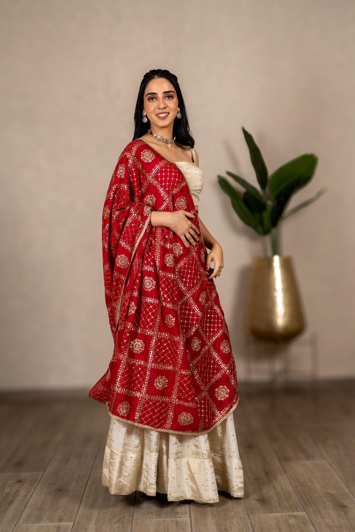 Charulata Art Silk Dupatta – Rani Pink