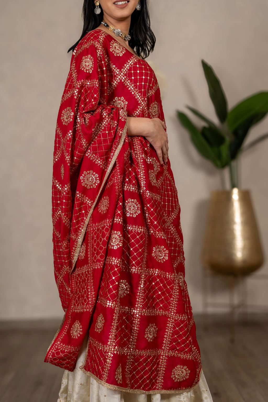 Charulata Art Silk Dupatta – Rani Pink