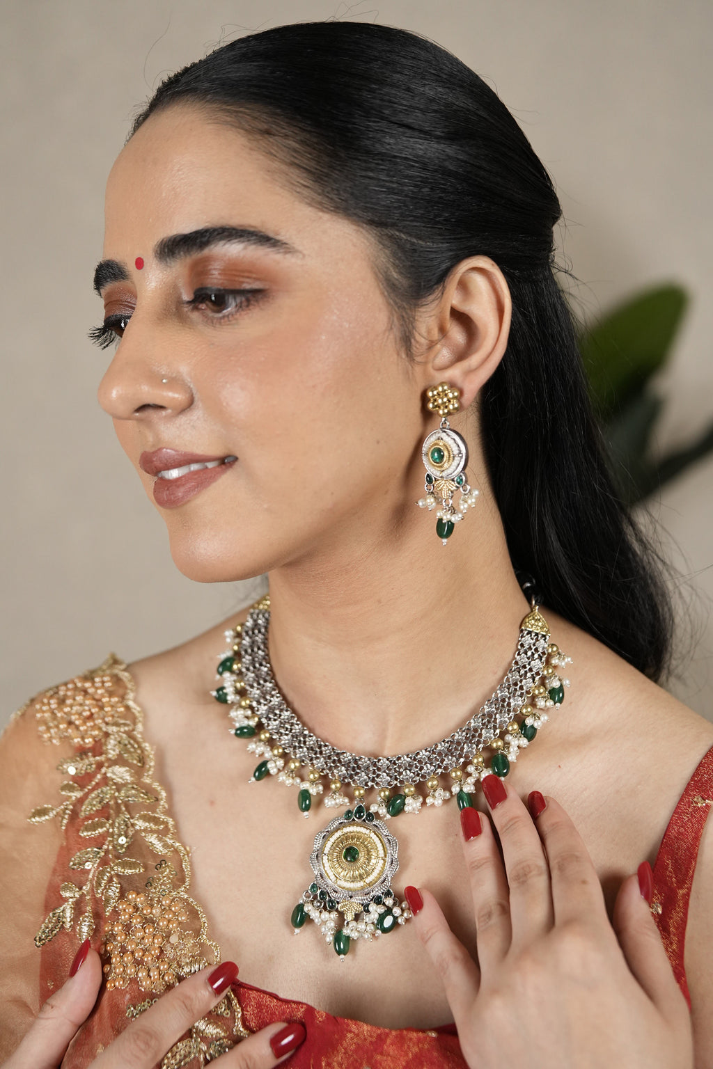 RaasMandala Choker Set - Emerlad Green