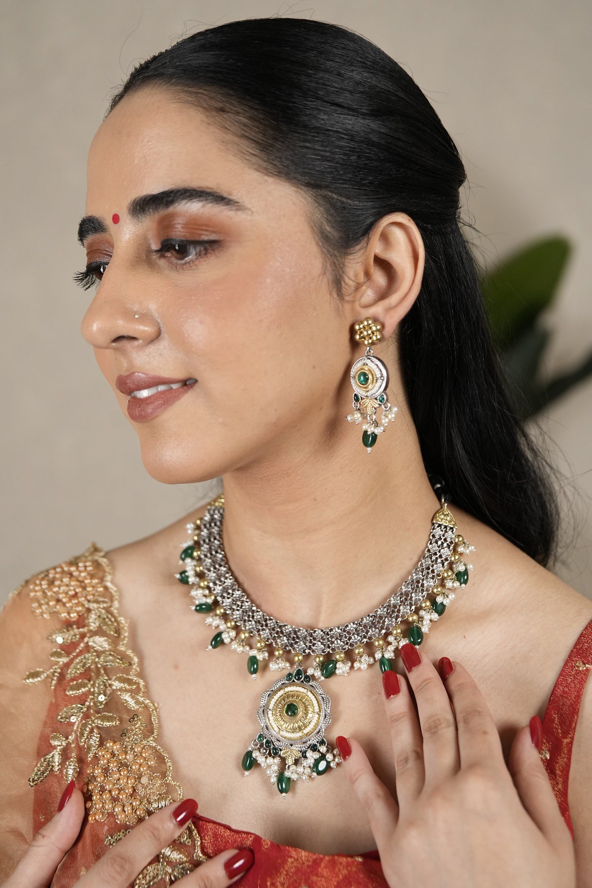RaasMandala Choker Set - Emerlad Green