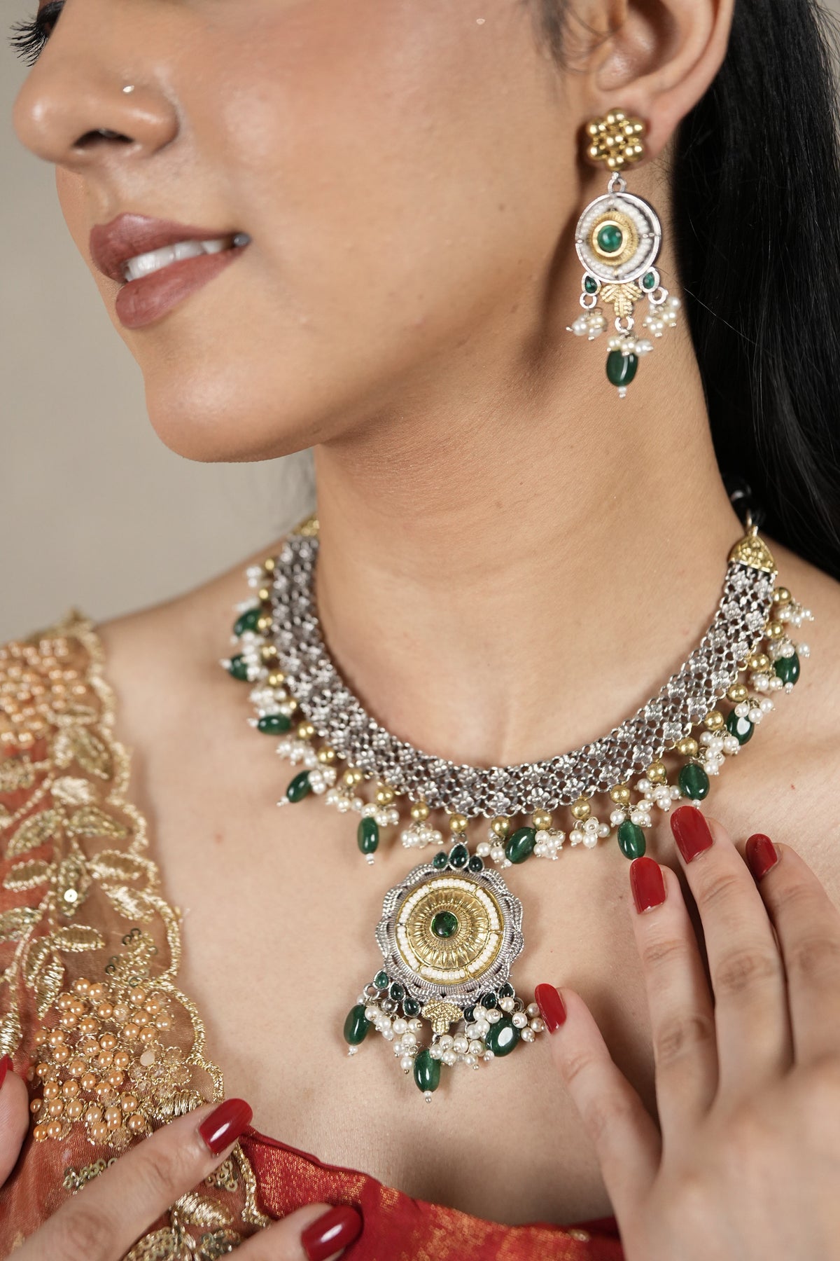 RaasMandala Choker Set - Emerlad Green
