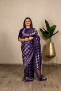 Banarasi Houndstooth Checks Saree – Purple