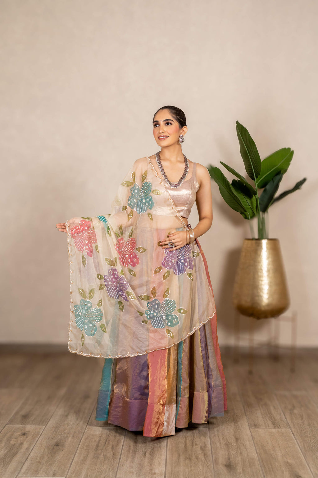 Jhilmil Metallic Tissue Chaniya - Multicolor