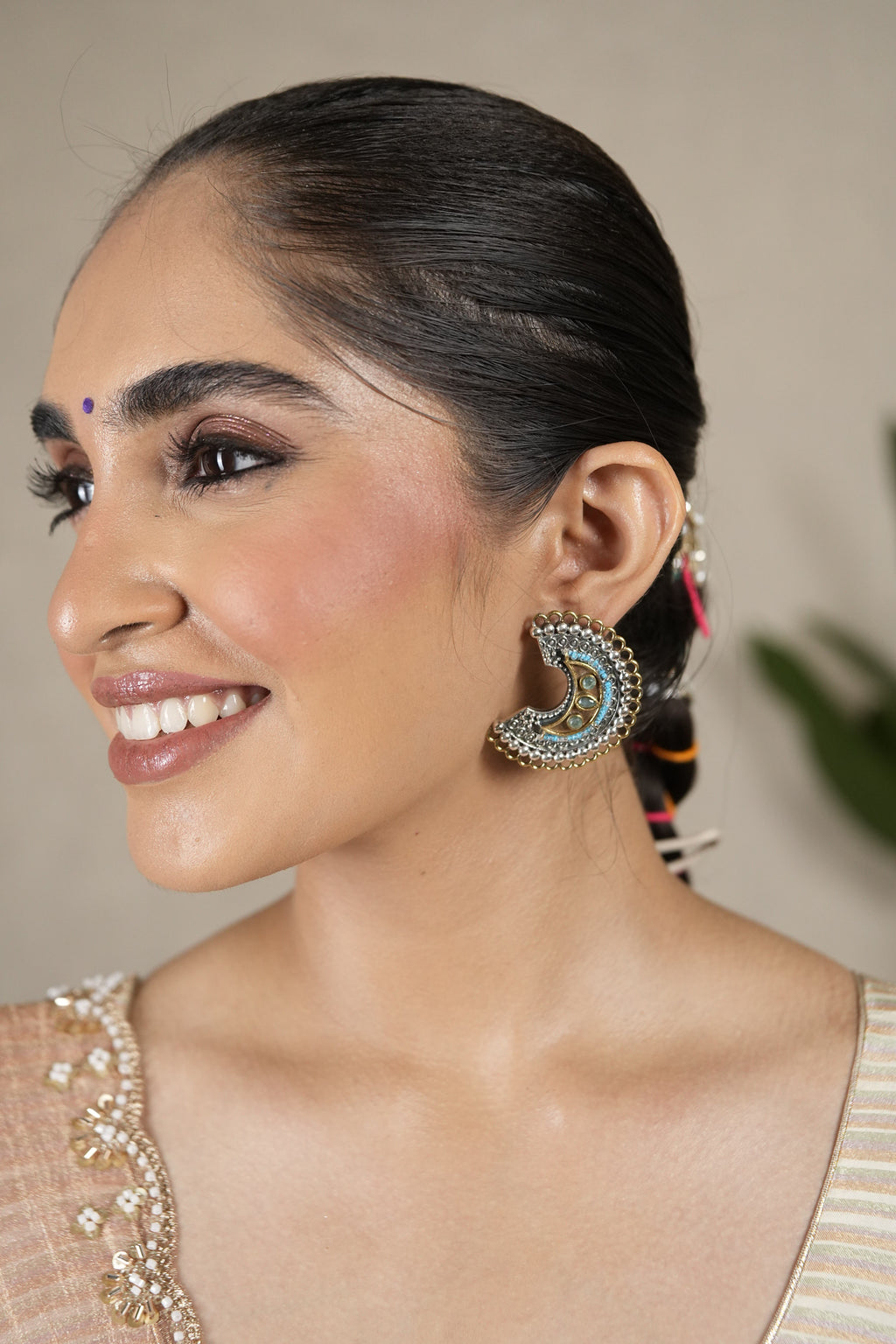 ArdhChandra Oxidised Earrings – Turquoise Blue