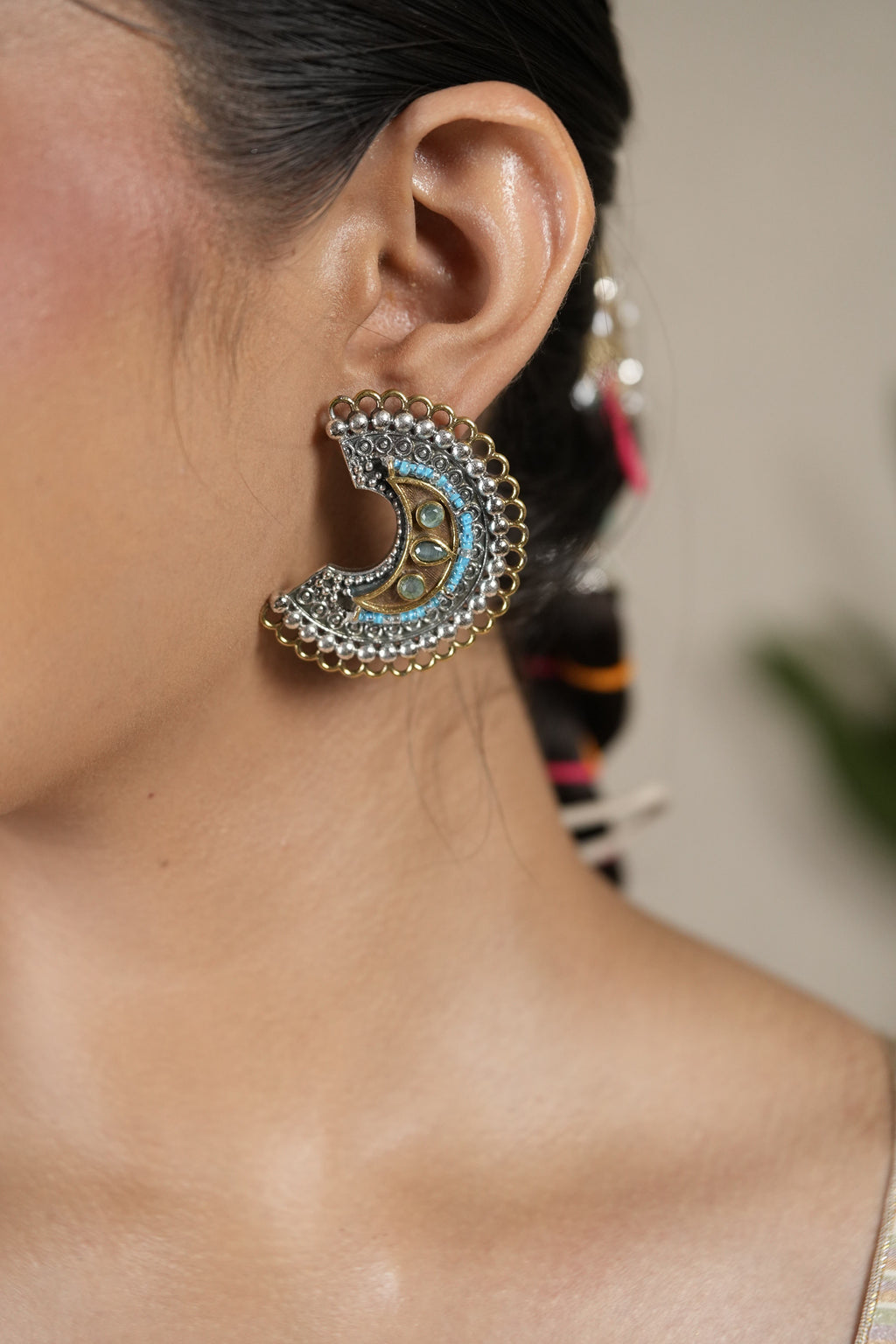 ArdhChandra Oxidised Earrings – Turquoise Blue
