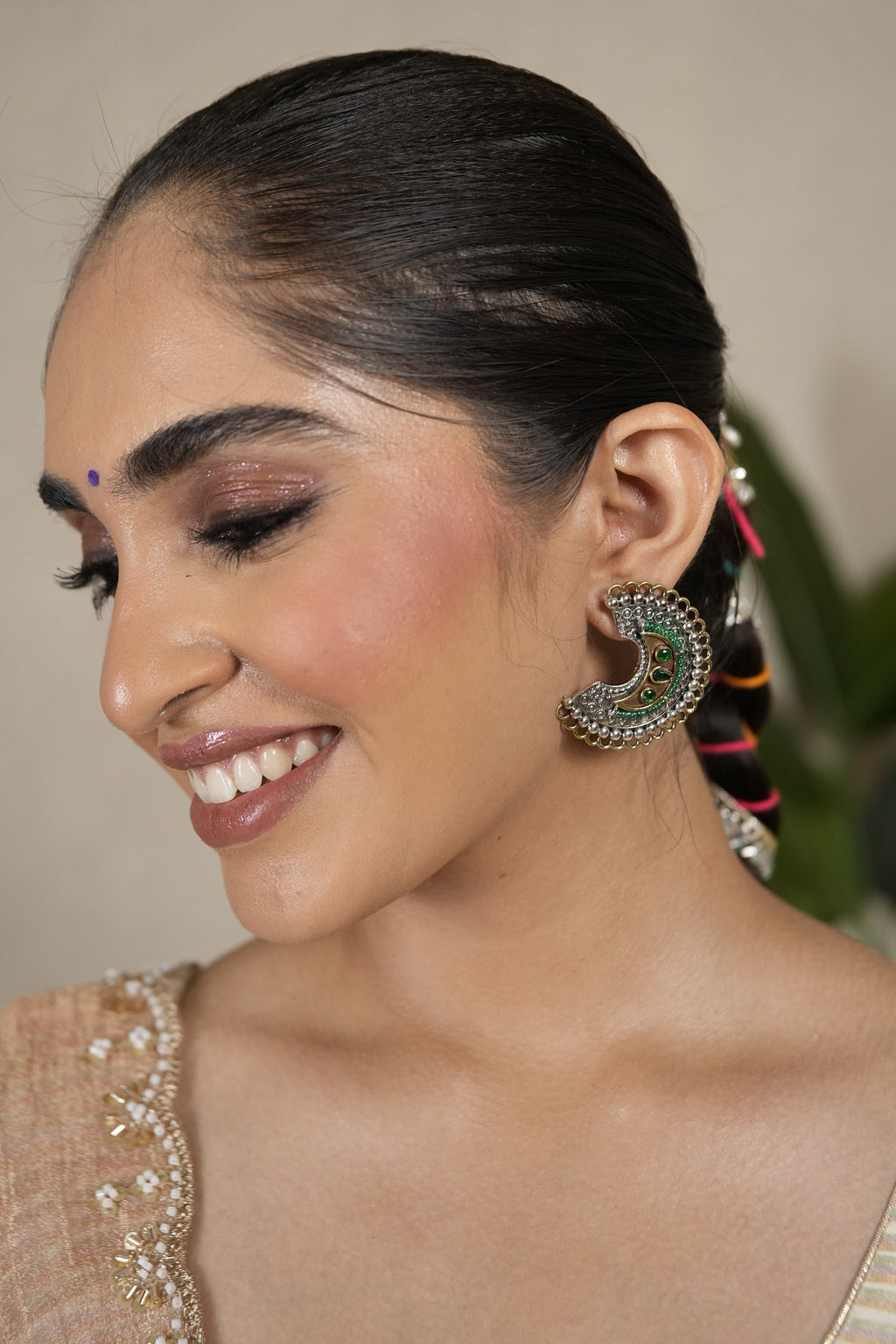 ArdhChandra Oxidised Earrings – Emerald Green