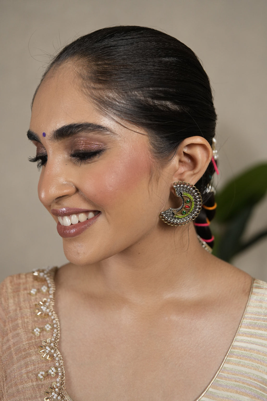 ArdhChandra Oxidised Earrings – Lime Green