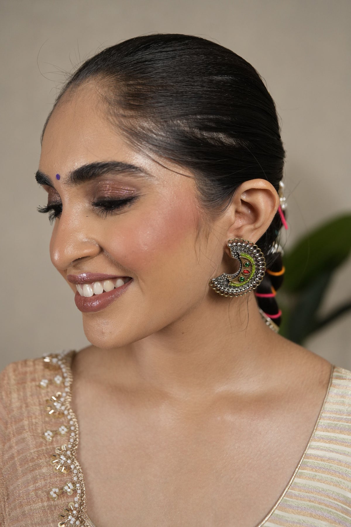 ArdhChandra Oxidised Earrings – Lime Green