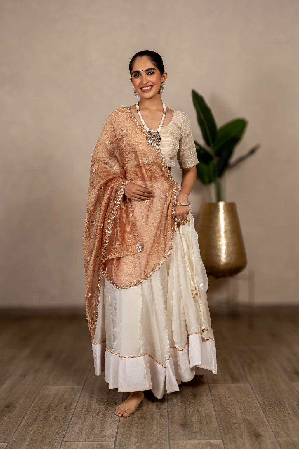 Noor Metallic Tissue Chaniya Set - White