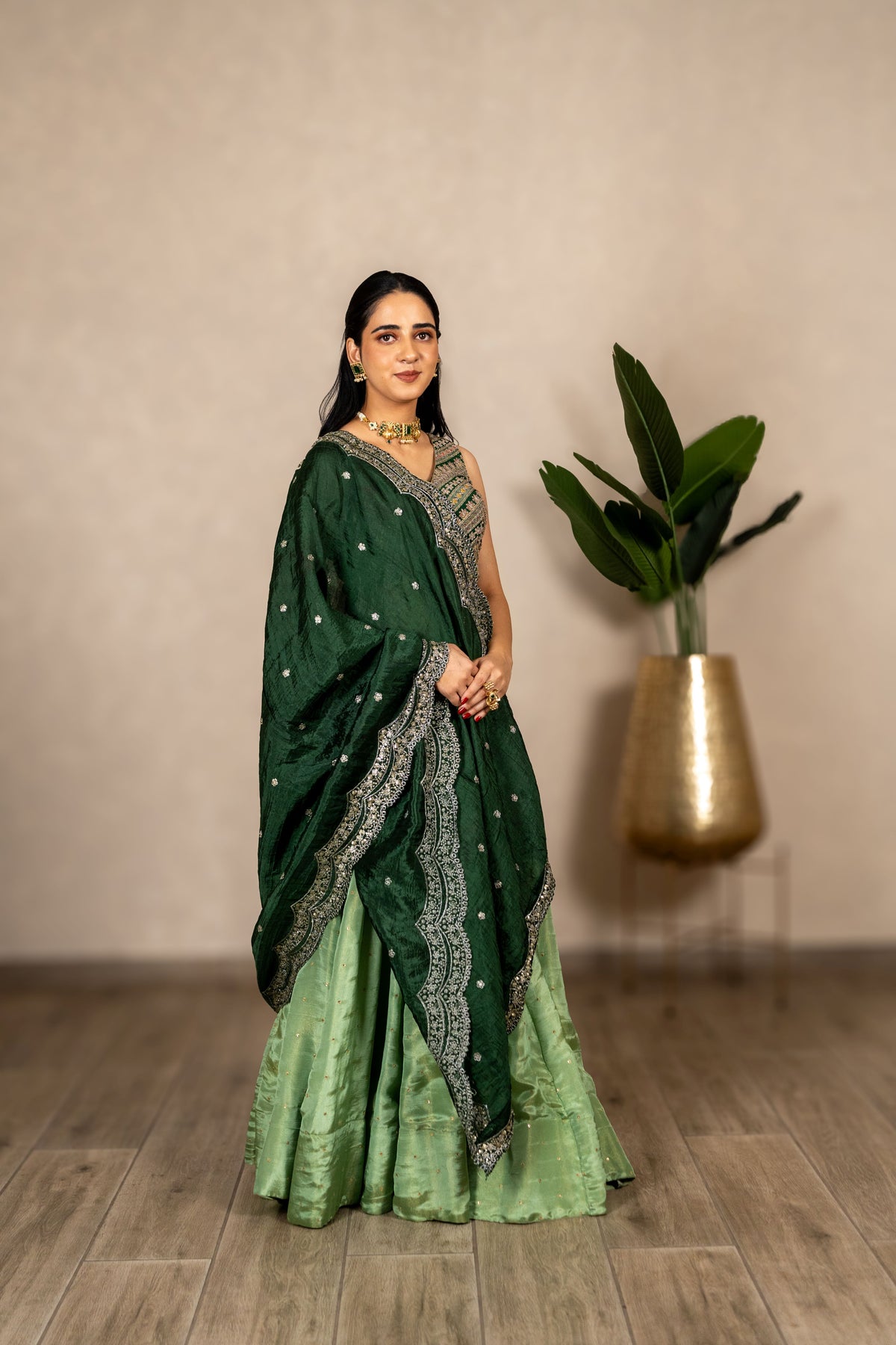Faux Silk Dupatta – Bottle Green