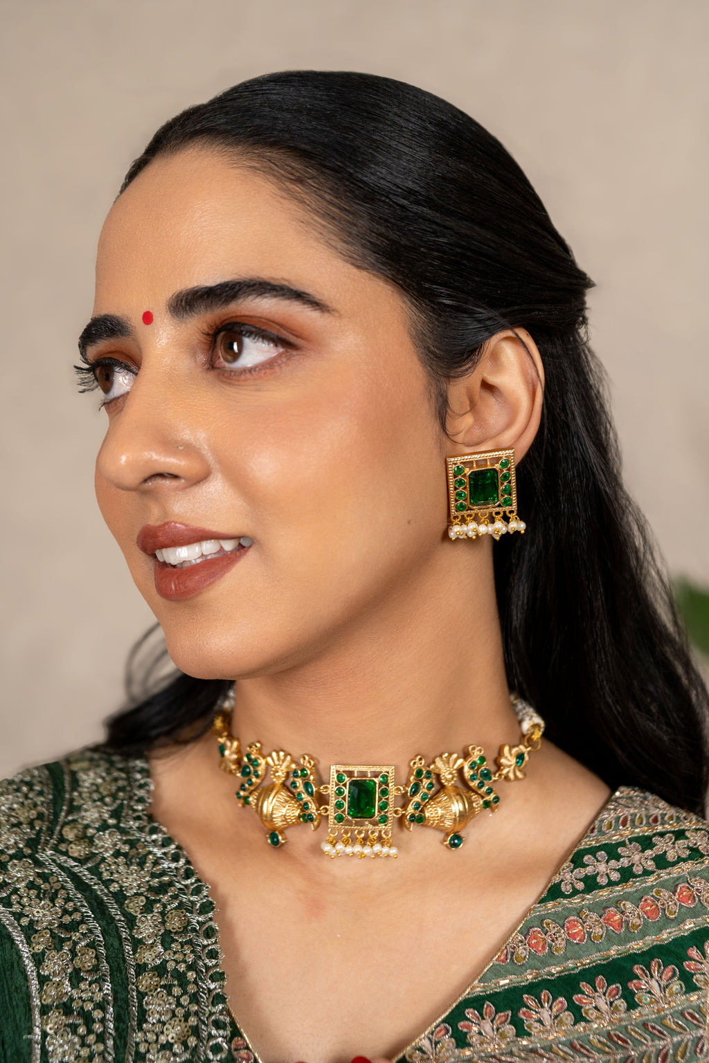 Mayuranjali Temple Choker Set - Green