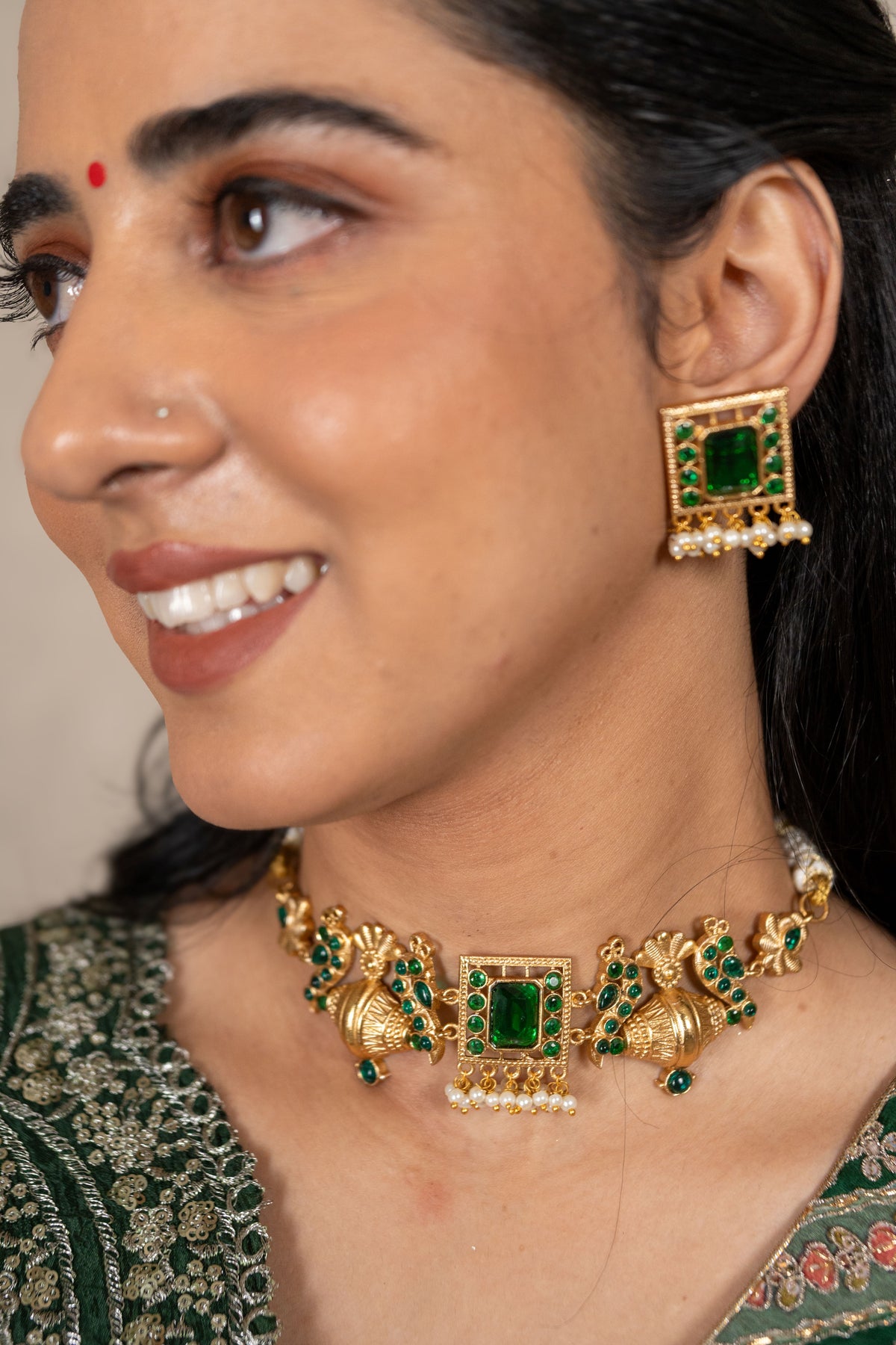 Mayuranjali Temple Choker Set - Green