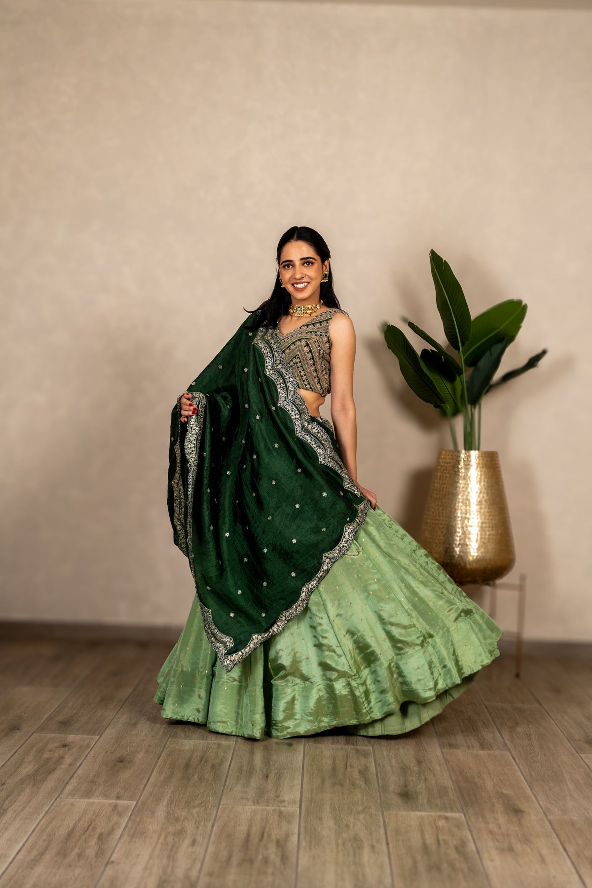 Faux Silk Dupatta – Bottle Green