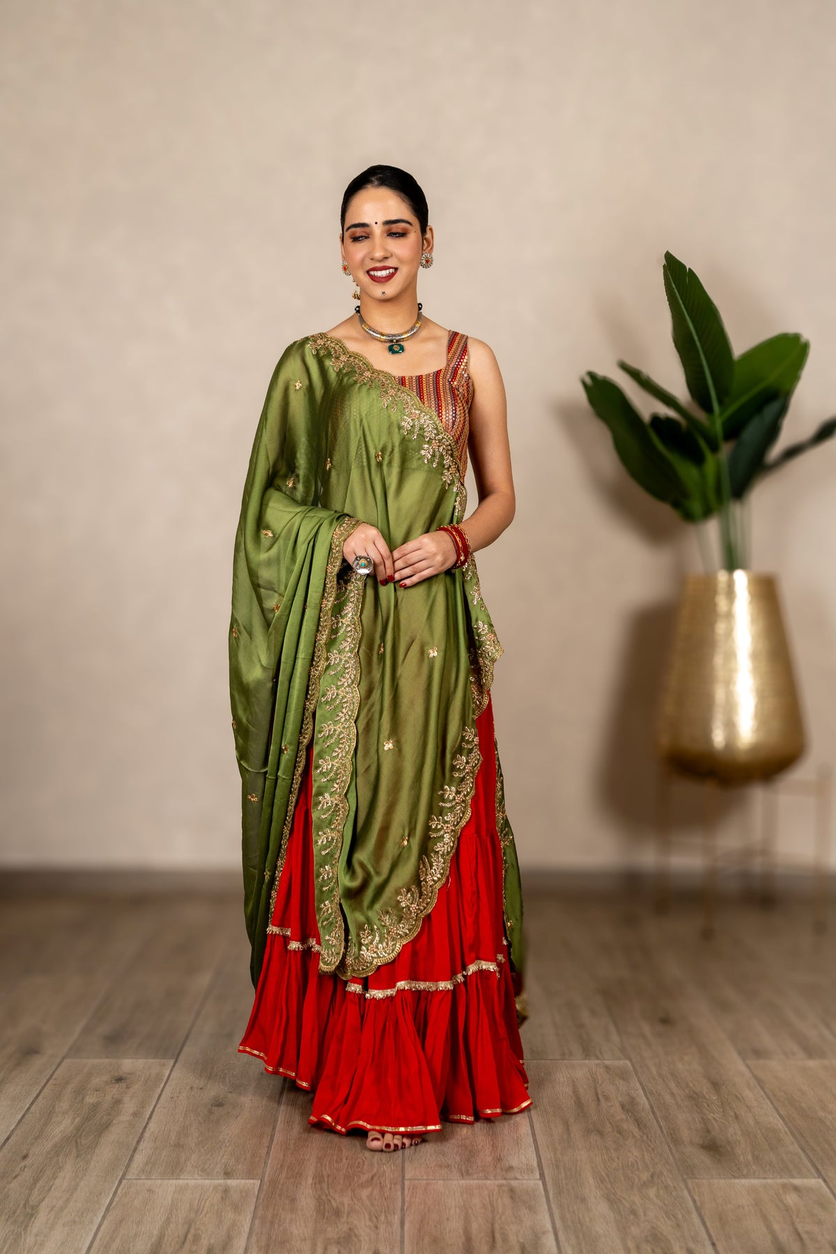 Luxe Chiffon Dupatta - Leaf Green