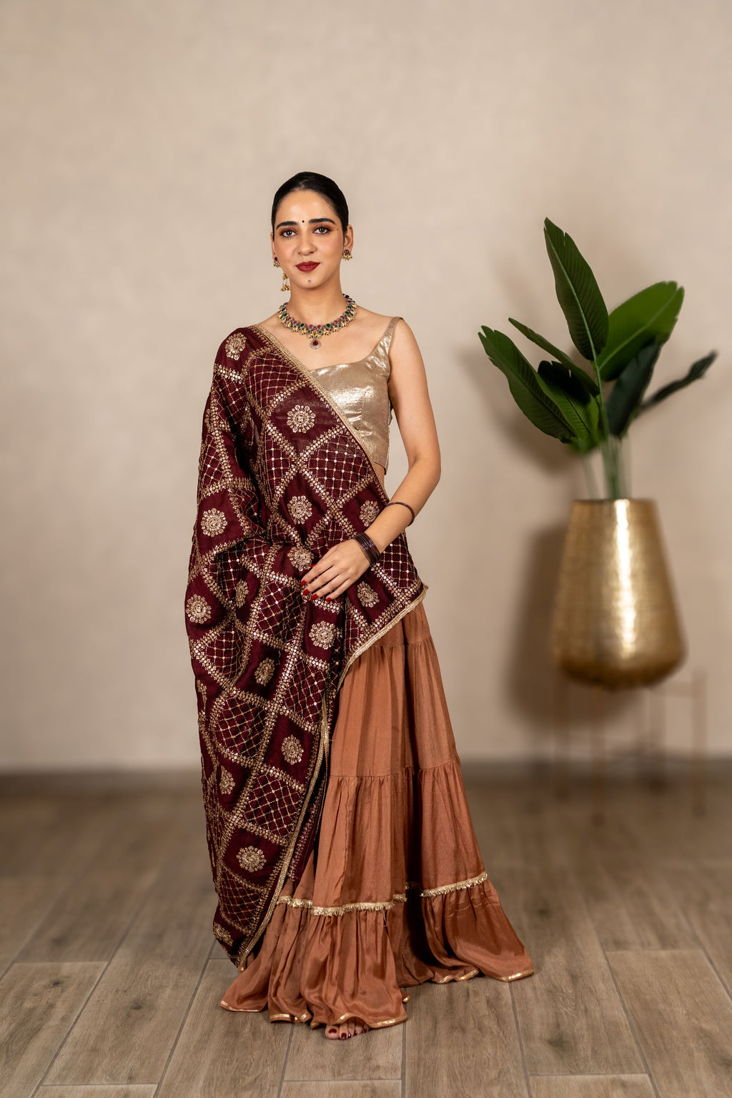 Charulata Art Silk Dupatta – Dark Brown