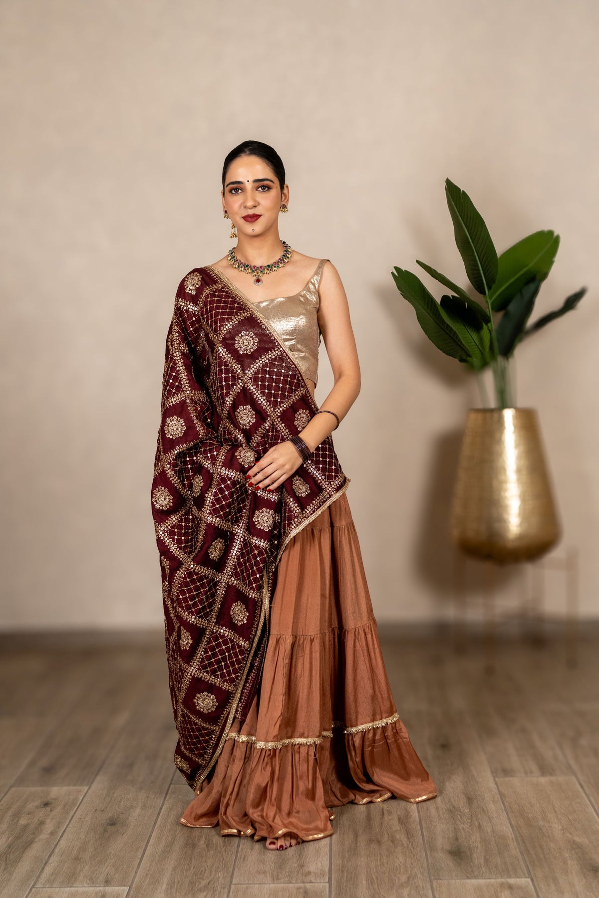 Charulata Art Silk Dupatta – Dark Brown