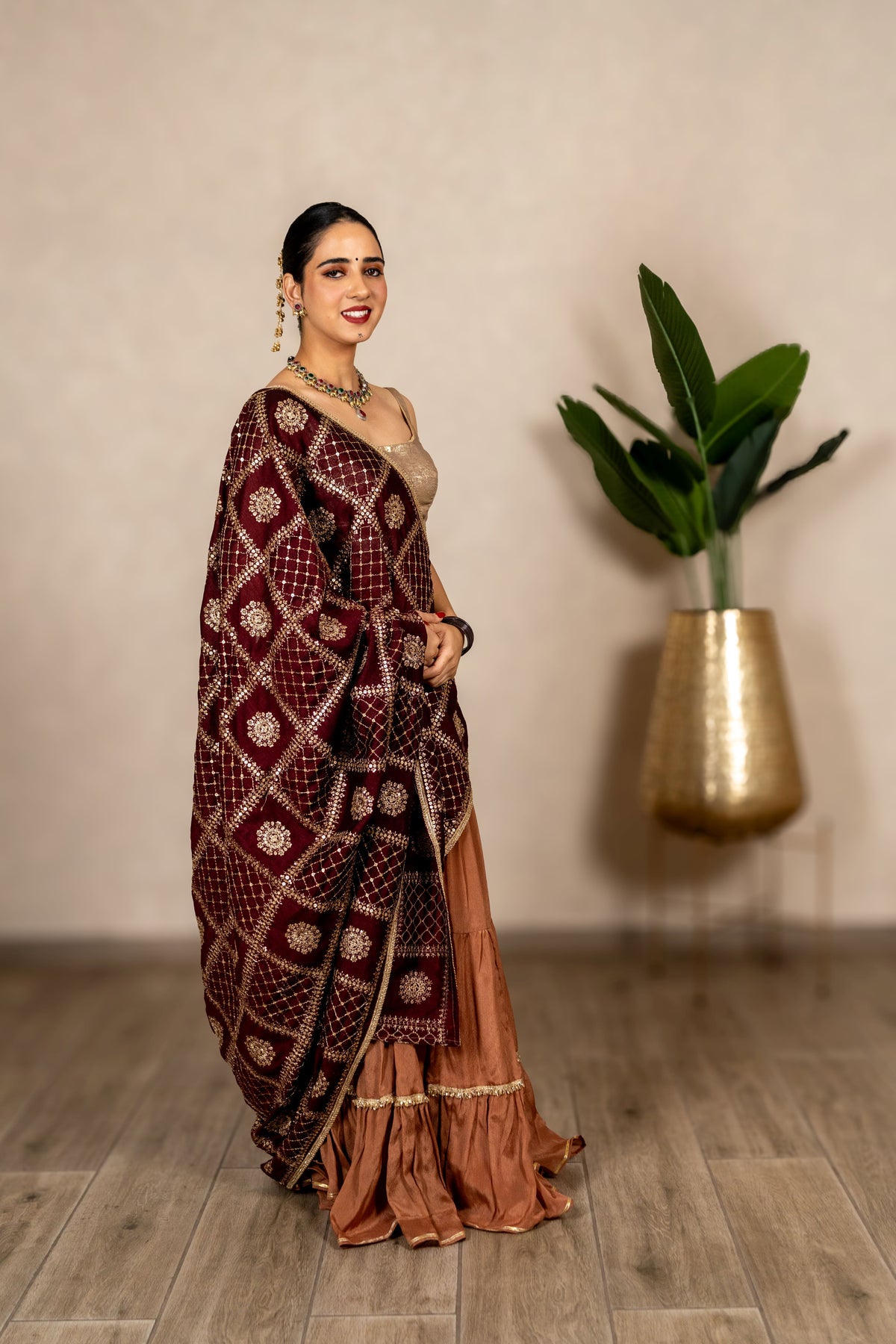 Charulata Art Silk Dupatta – Dark Brown