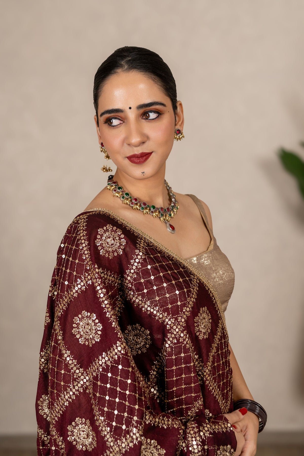 Charulata Art Silk Dupatta – Dark Brown