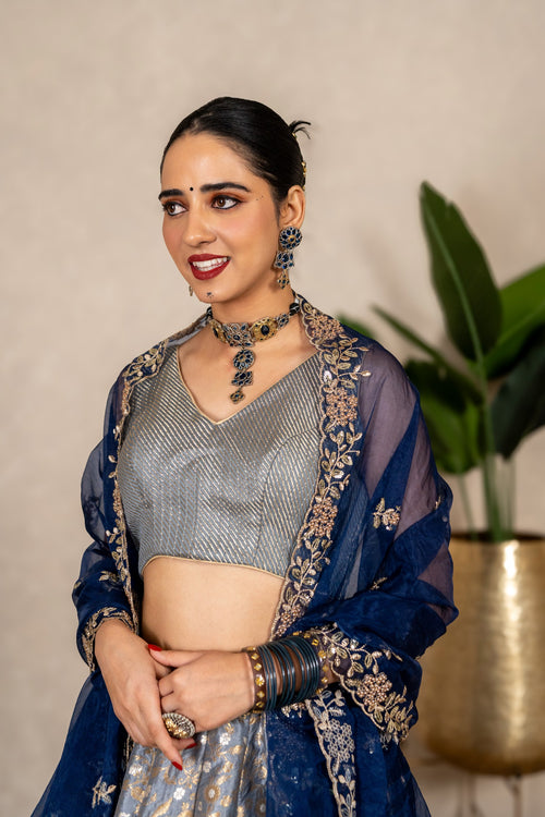 Banarasi Chaniya Set - Grey
