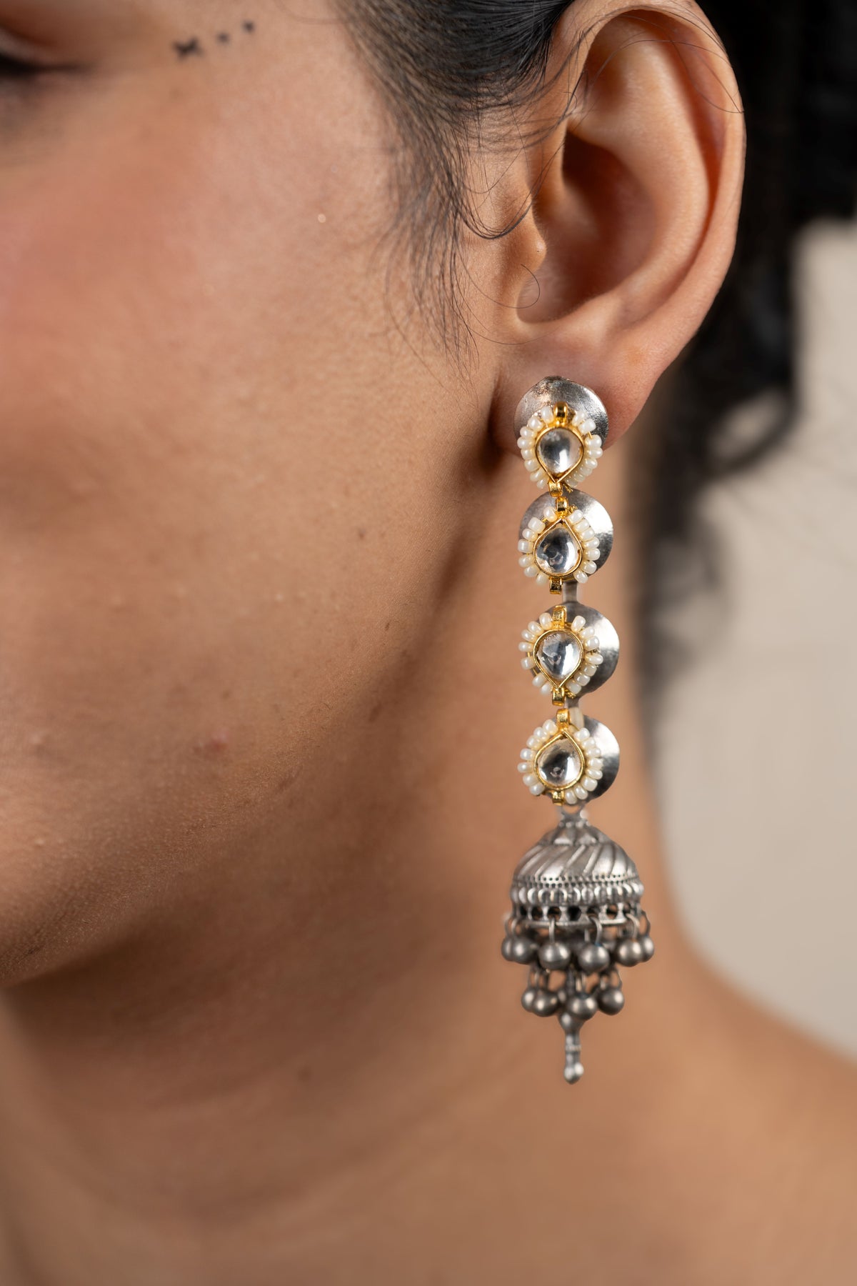 Mridula Mirror Jhumki Earrings - White