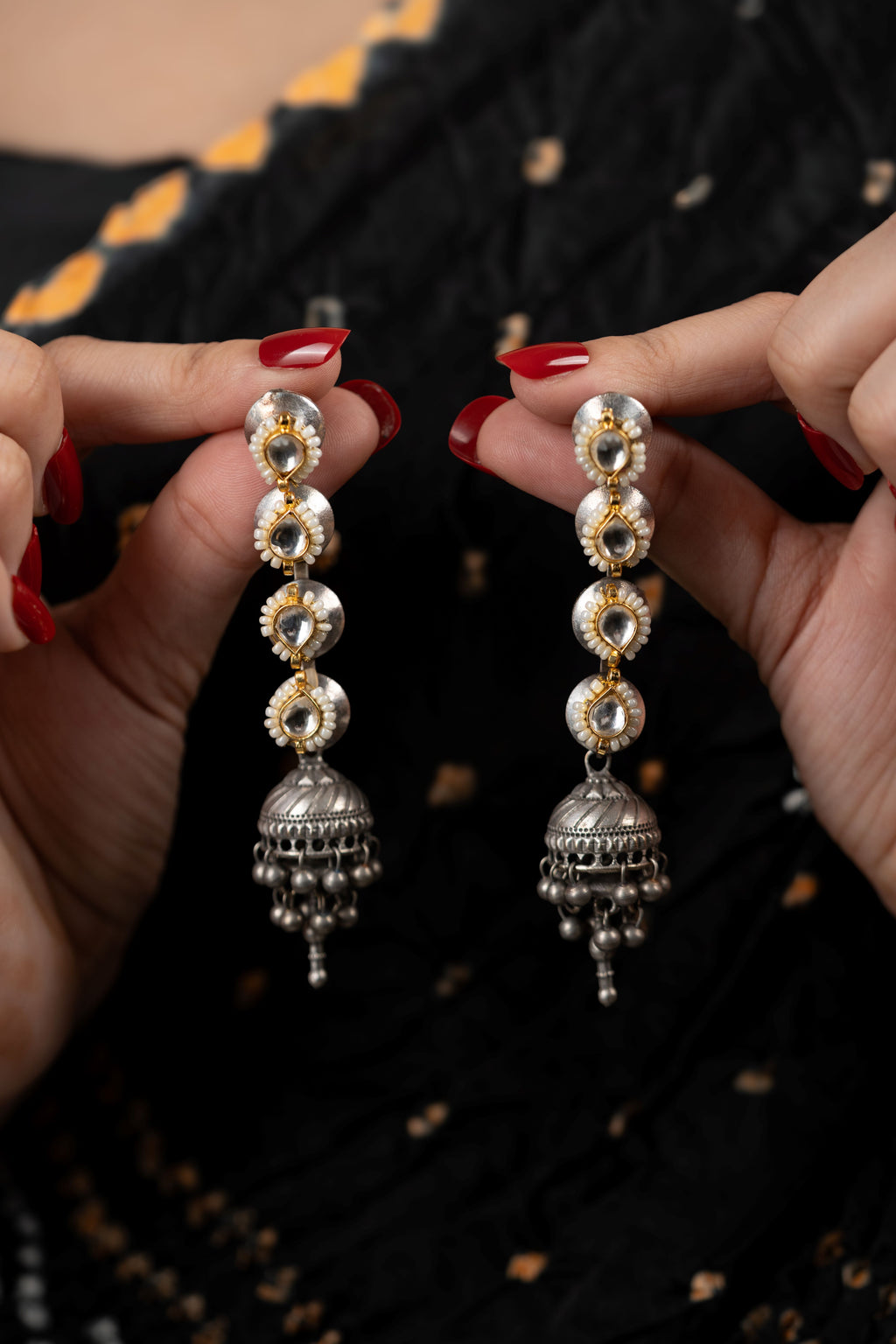 Mridula Mirror Jhumki Earrings - White